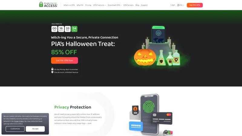 Homepage of Private Internet Access (PIA)