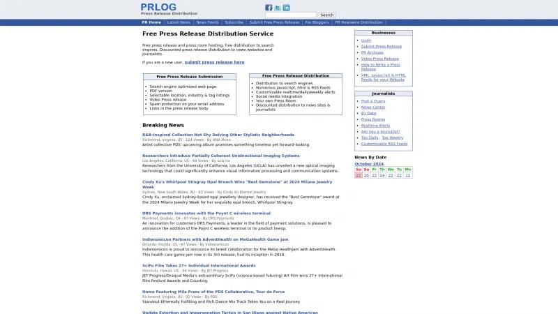 Homepage of PRLog