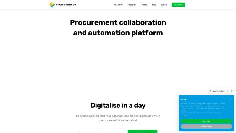 Homepage of ProcurementFlow