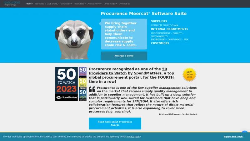 Homepage of procurence meercat