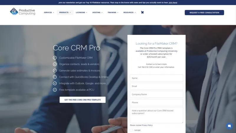 Homepage of Core CRM Pro