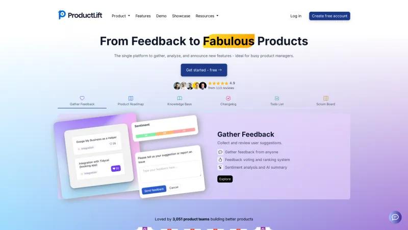 Homepage of ProductLift