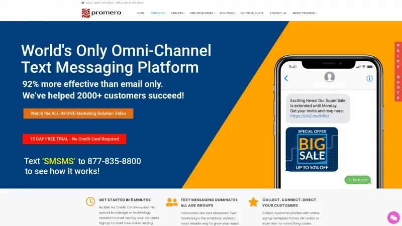 Homepage of Promero SMS Marketing