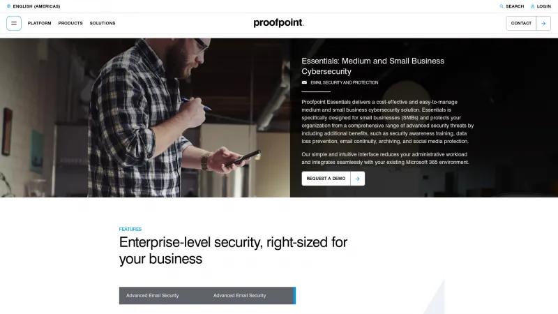 Homepage of Proofpoint Essentials