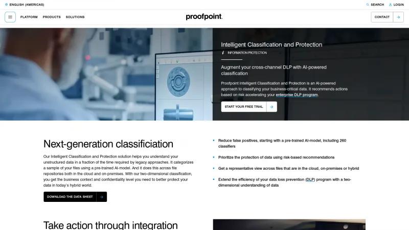 Homepage of Proofpoint Intelligent Classification and Protection