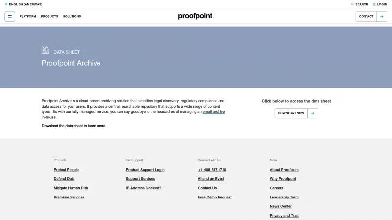 Homepage of Proofpoint Enterprise Archive