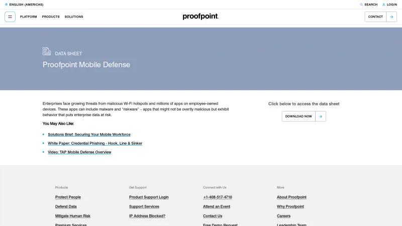 Homepage of Proofpoint Mobile Defense