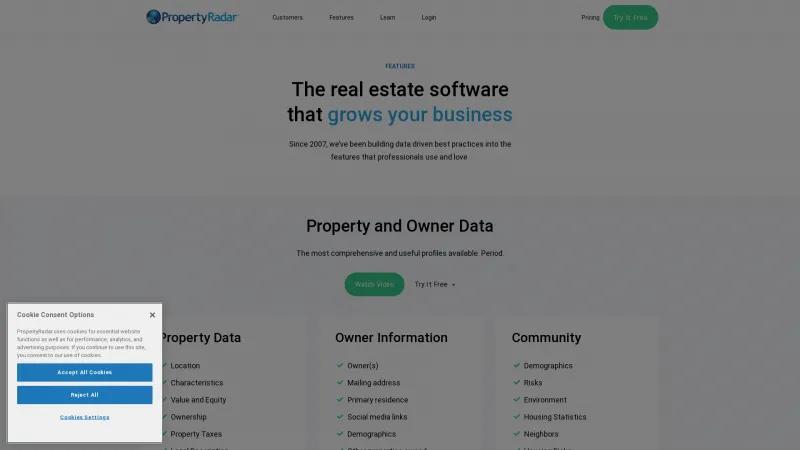 Homepage of PropertyRadar