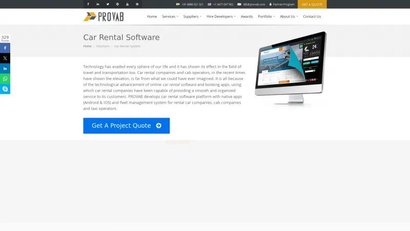 Homepage of PROVAB Car Rental Software