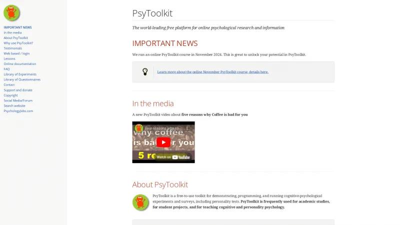 Homepage of PsyToolkit