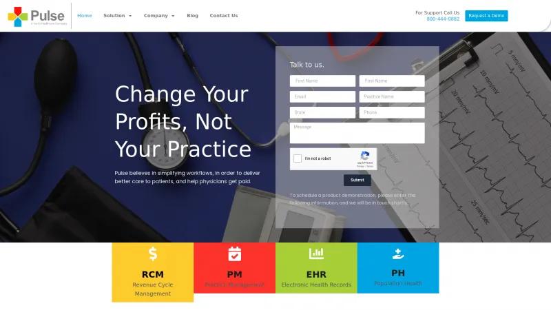 Homepage of PulsePro Practice Management