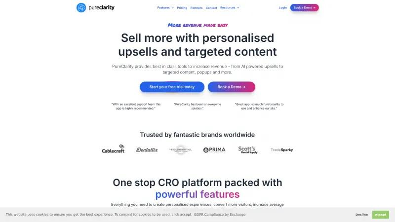 Homepage of PureClarity