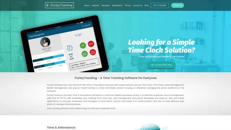 Homepage of PurelyTracking