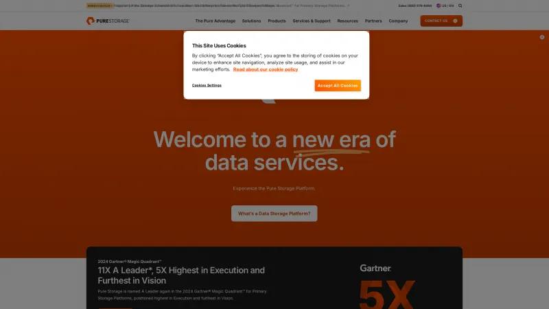 Homepage of Pure Storage