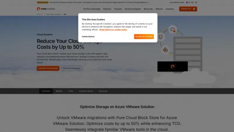 Homepage of Pure Cloud Block Store