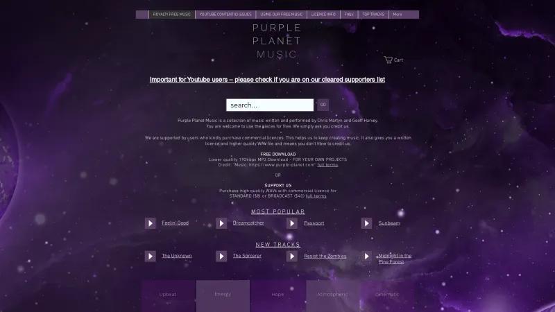 Homepage of Purple Planet