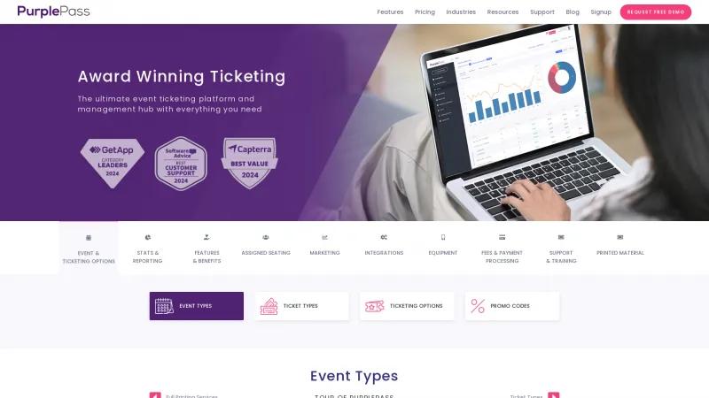 Homepage of Purplepass Ticketing