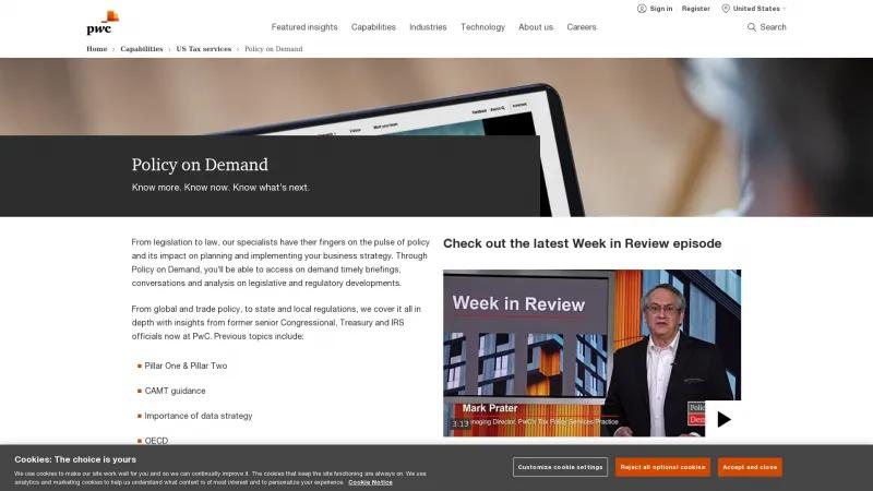 Homepage of PwC Policy on Demand