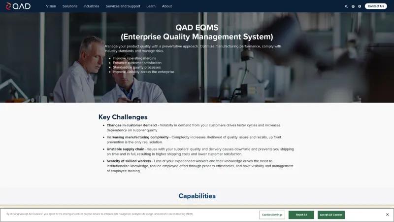 Homepage of QAD EQMS