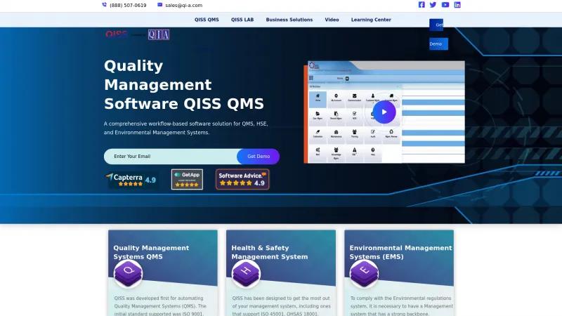 Homepage of QISS Quality Management System