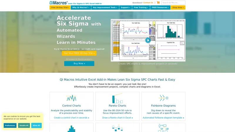 Homepage of QI Macros SPC Software Excel