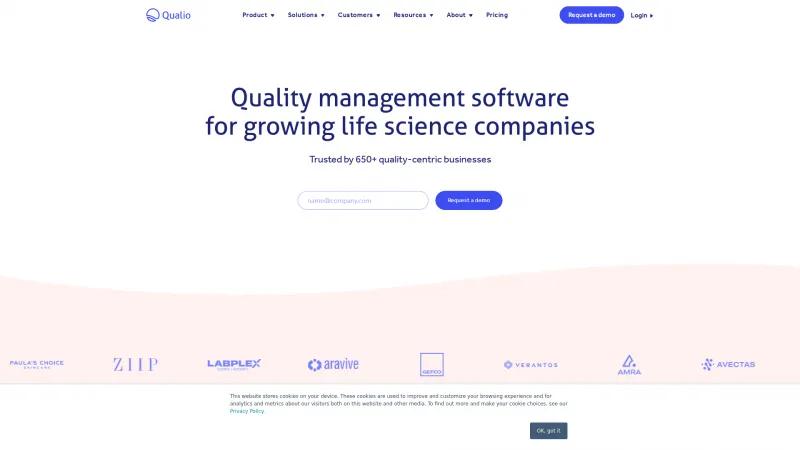 Homepage of Qualio