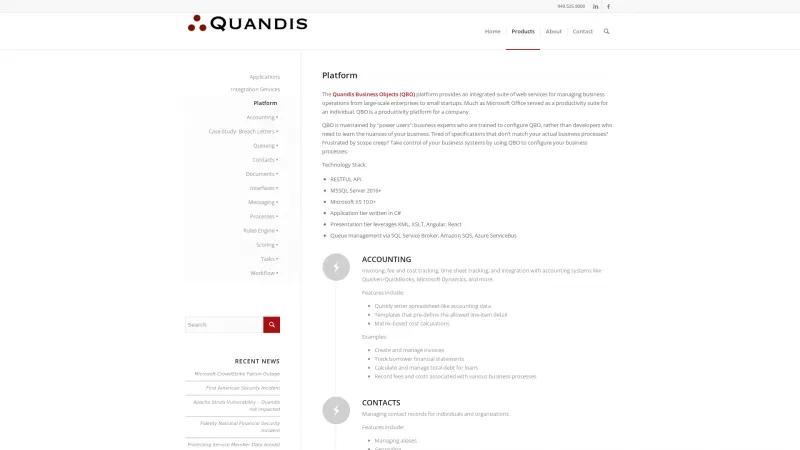 Homepage of Quandis Business Objects