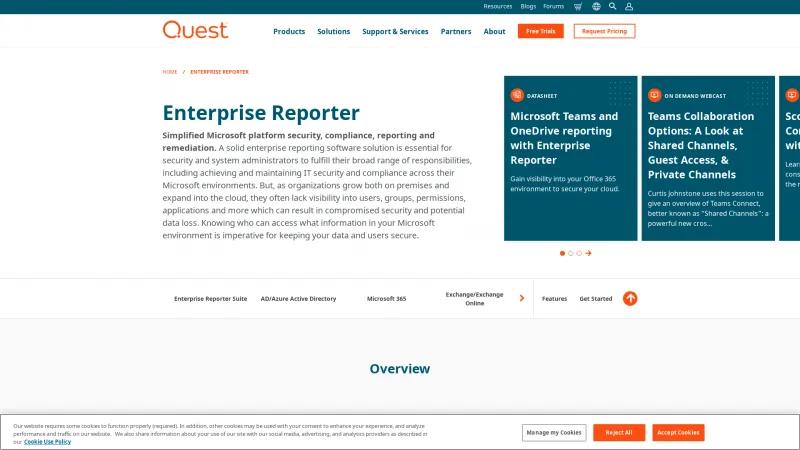 Homepage of Quest Enterprise Reporter