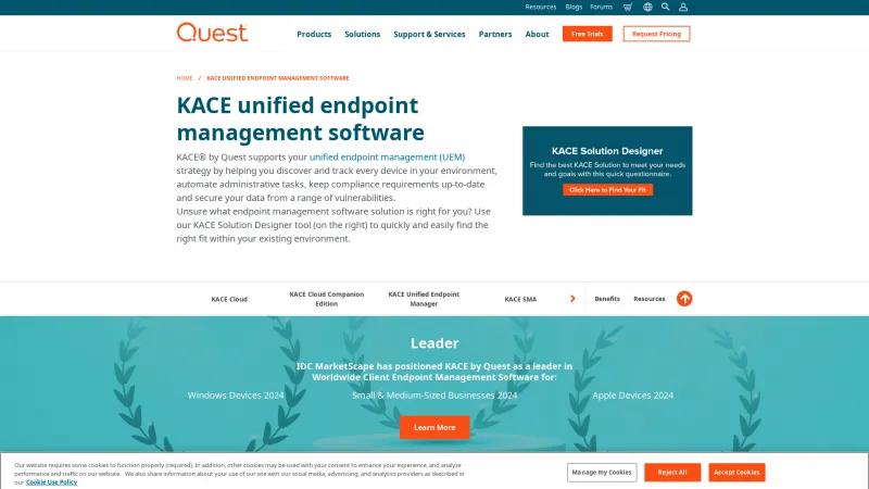 Homepage of Quest KACE