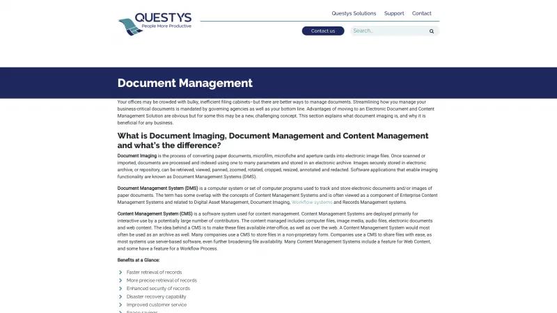 Homepage of Questys Document Management