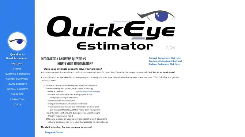 Homepage of QuickEye Estimator