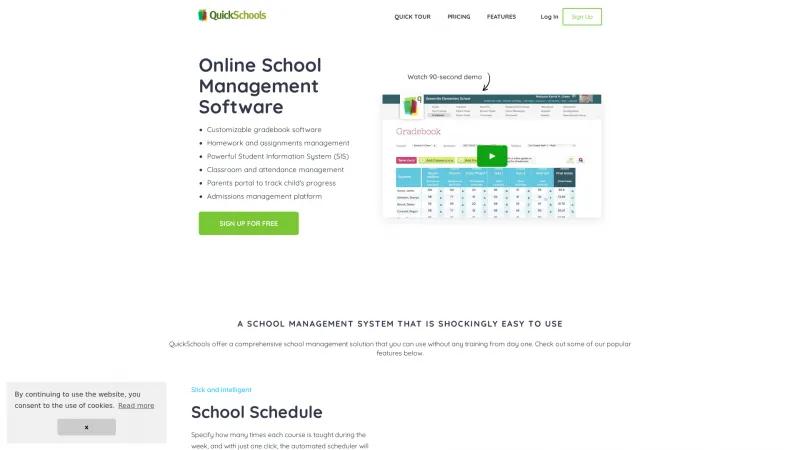 Homepage of QuickSchools