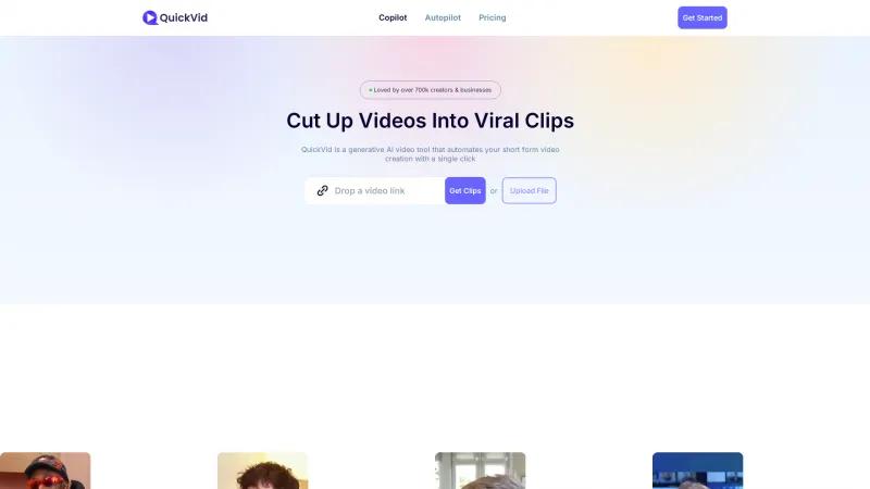 Homepage of QuickVid