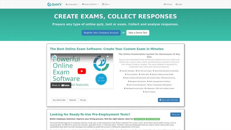 Homepage of QuizCV