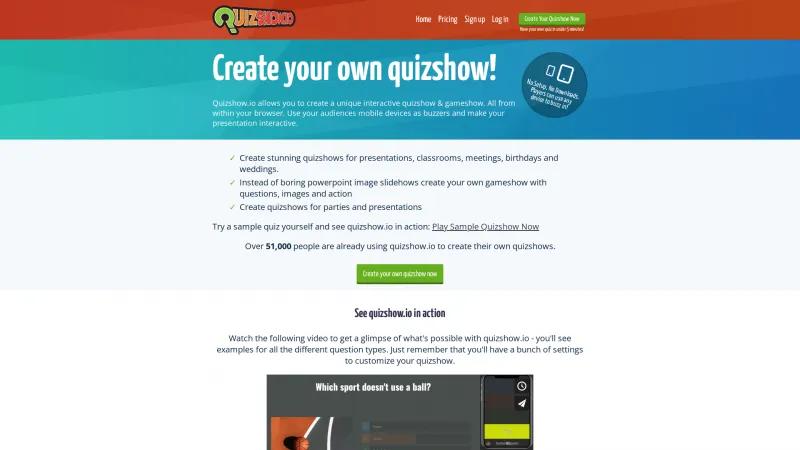 Homepage of QuizShow.io