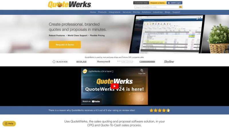 Homepage of QuoteWerks