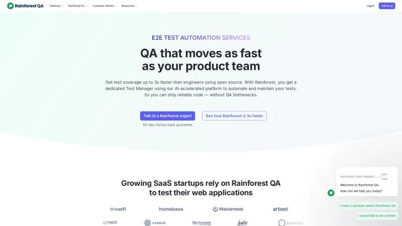 Homepage of Rainforest QA