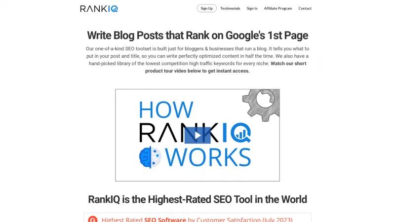 Homepage of RankIQ