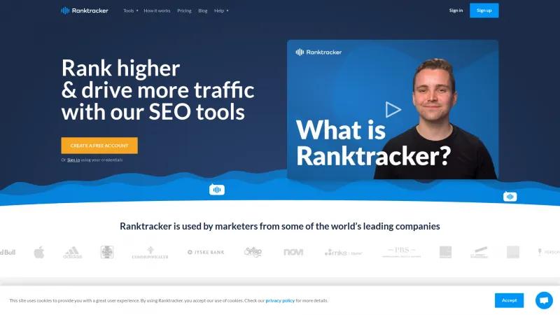 Homepage of Ranktracker