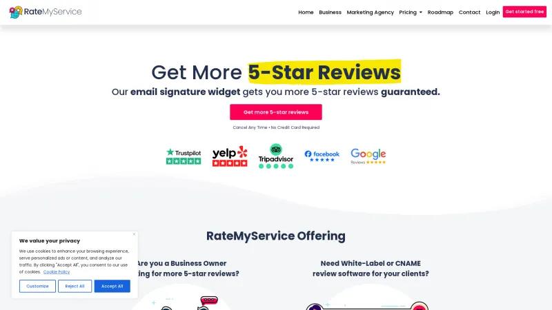 Homepage of RateMyService