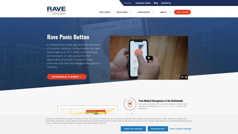 Homepage of Rave Panic Button