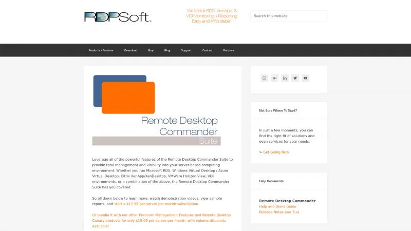 Homepage of Remote Desktop Commander Suite