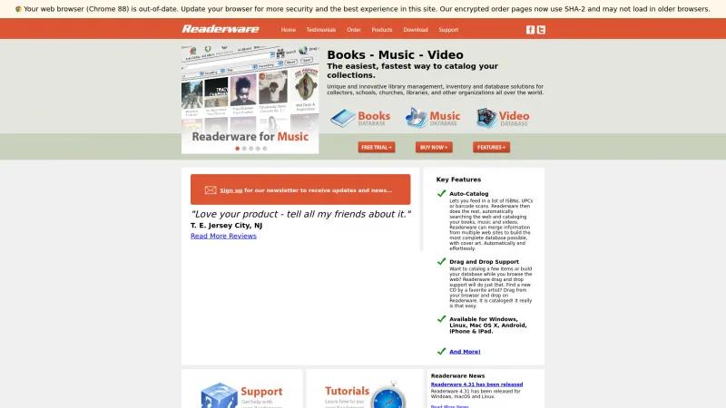 Homepage of Readerware