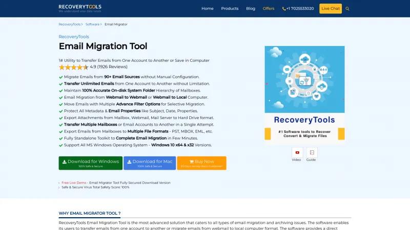 Homepage of RecoveryTools Email Migration Tool