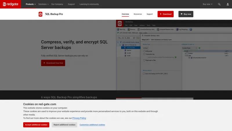 Homepage of Redgate SQL Backup Pro