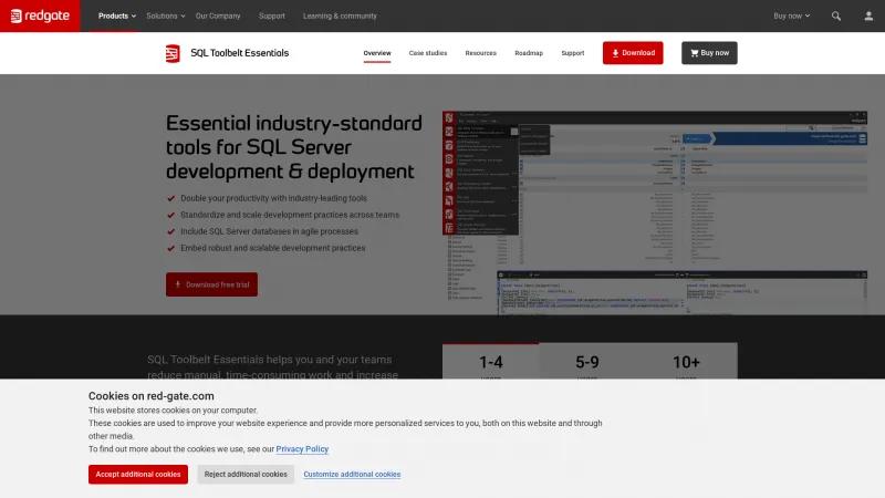 Homepage of Redgate SQL Toolbelt