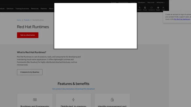 Homepage of Red Hat Runtimes