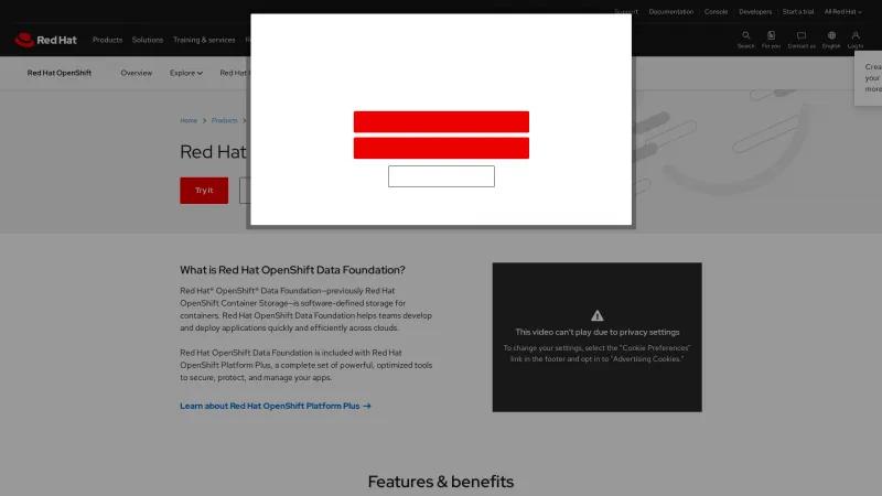 Homepage of Red Hat OpenShift Data Foundation