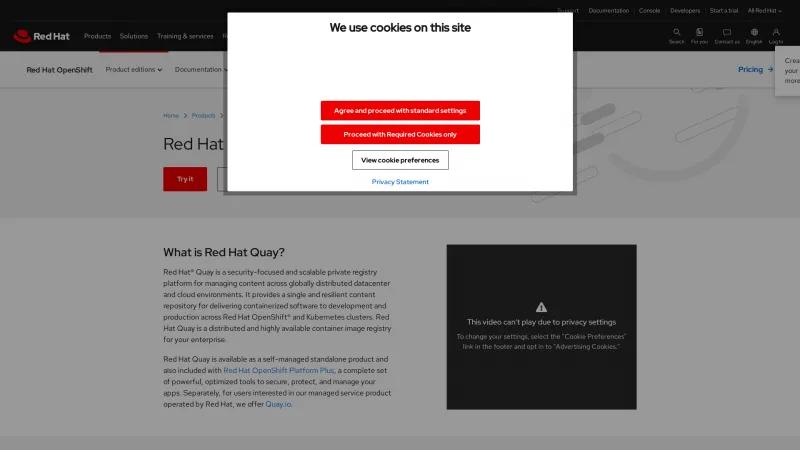 Homepage of Red Hat Quay