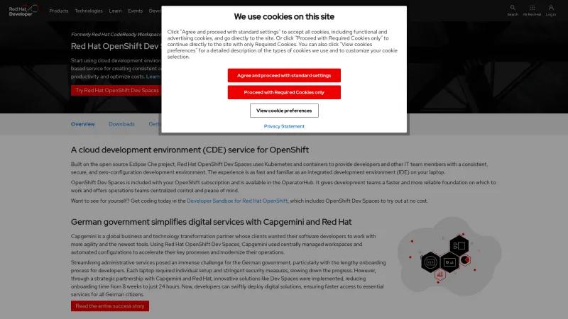 Homepage of Red Hat CodeReady Workspaces